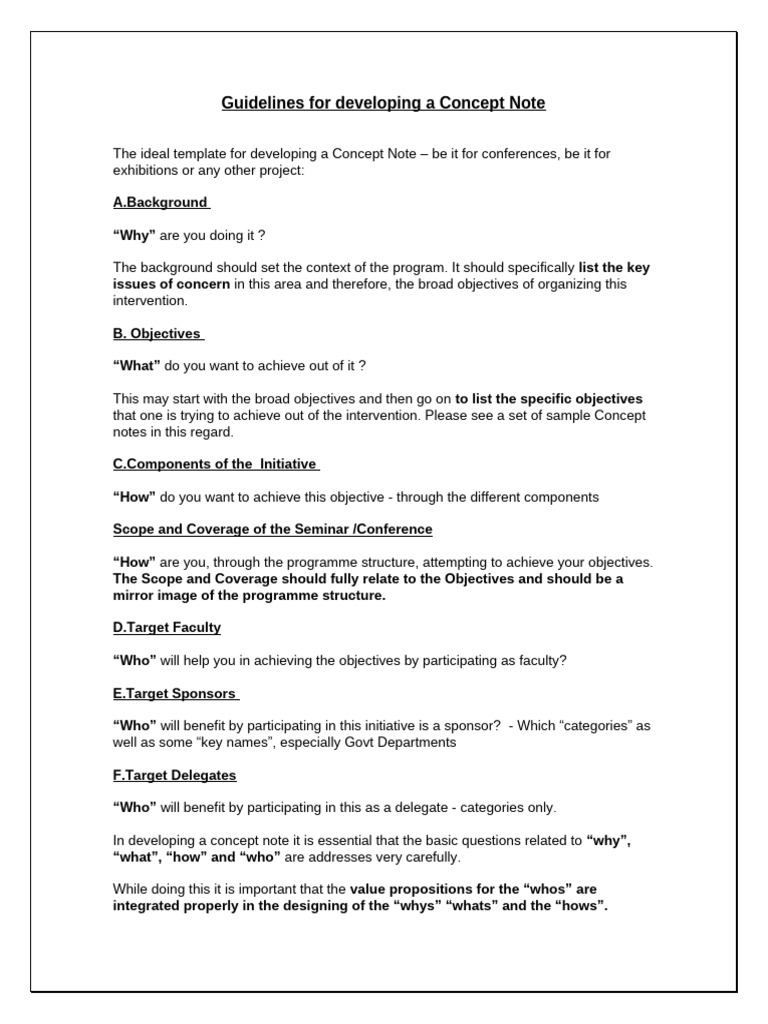 Guidelines For Developing A Concept Note | PDF