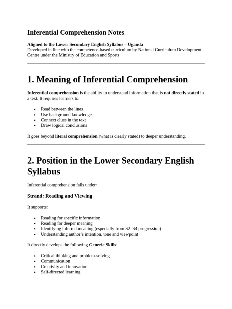 Inferential Comprehension Notes | PDF | Reading Comprehension | Inference