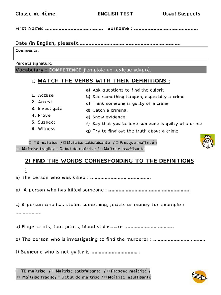 Test Crime Vocabulary 2025 | PDF