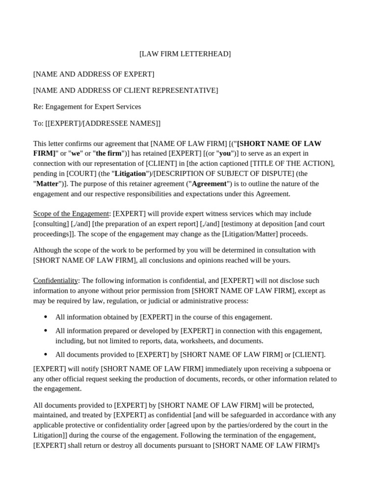 Experts Expert Retainer AgreementUSA National Federal Related Content ...