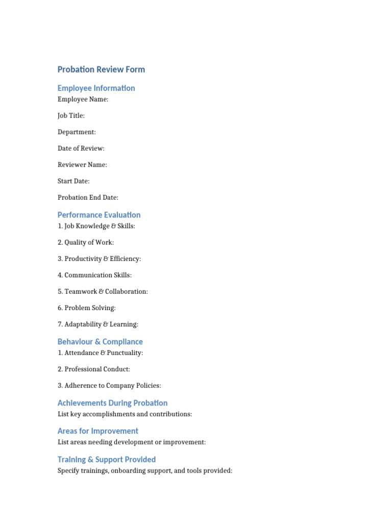 Probation Review Template | PDF