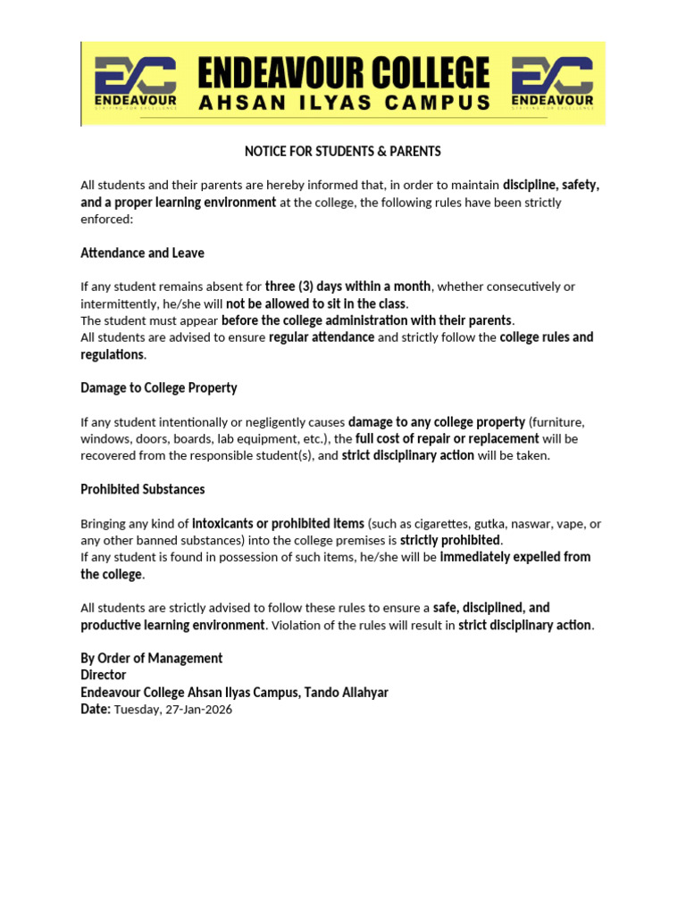 Notice For Students | PDF