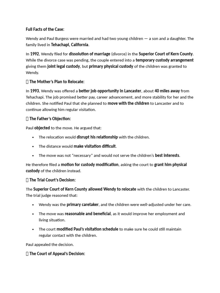Full Facts of The Case | PDF | Child Custody | Divorce