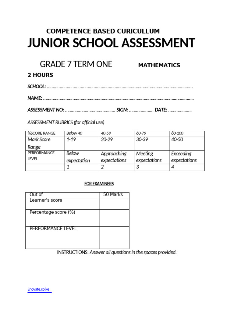 Grade 7 Mathematics Qs | PDF