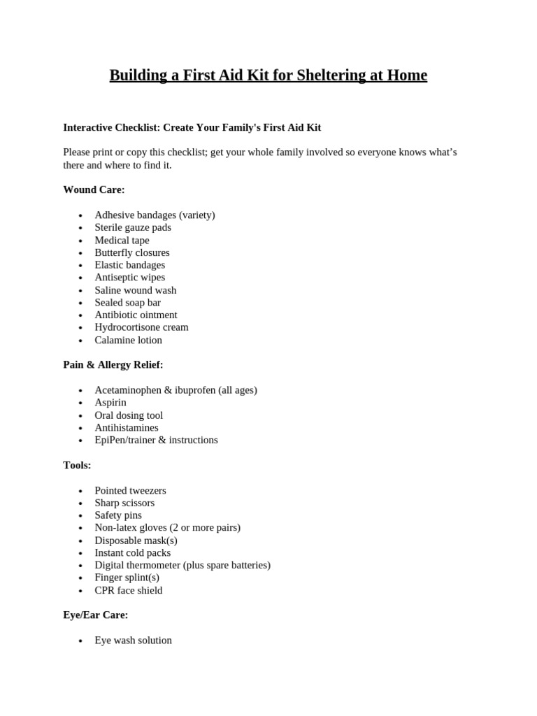Building A First Aid Kit For Sheltering at Home | PDF