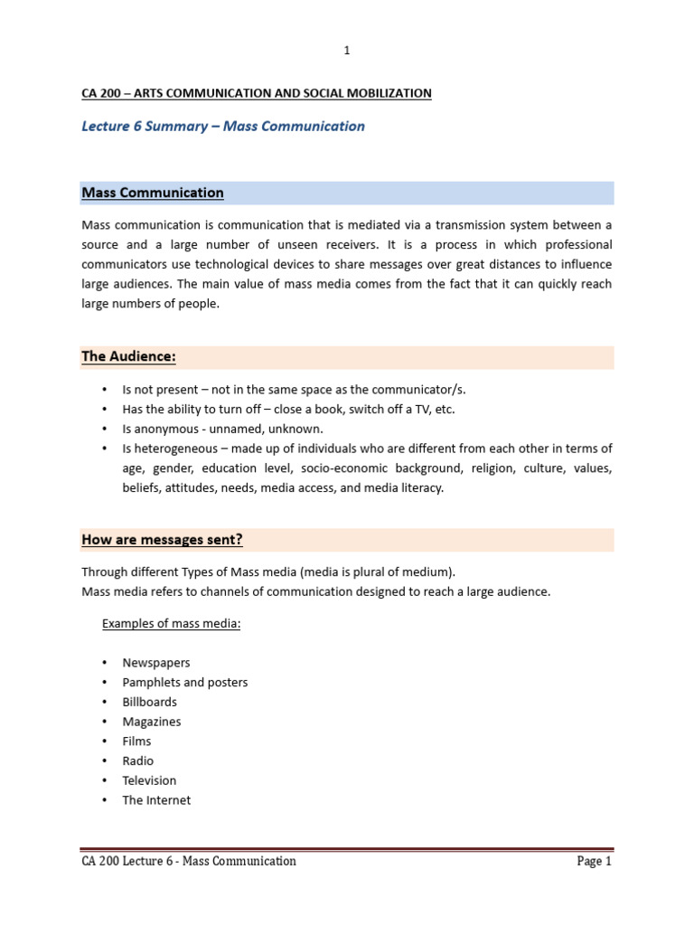 CA 200 L6 - Mass Communication | PDF | Mass Media | Advertising