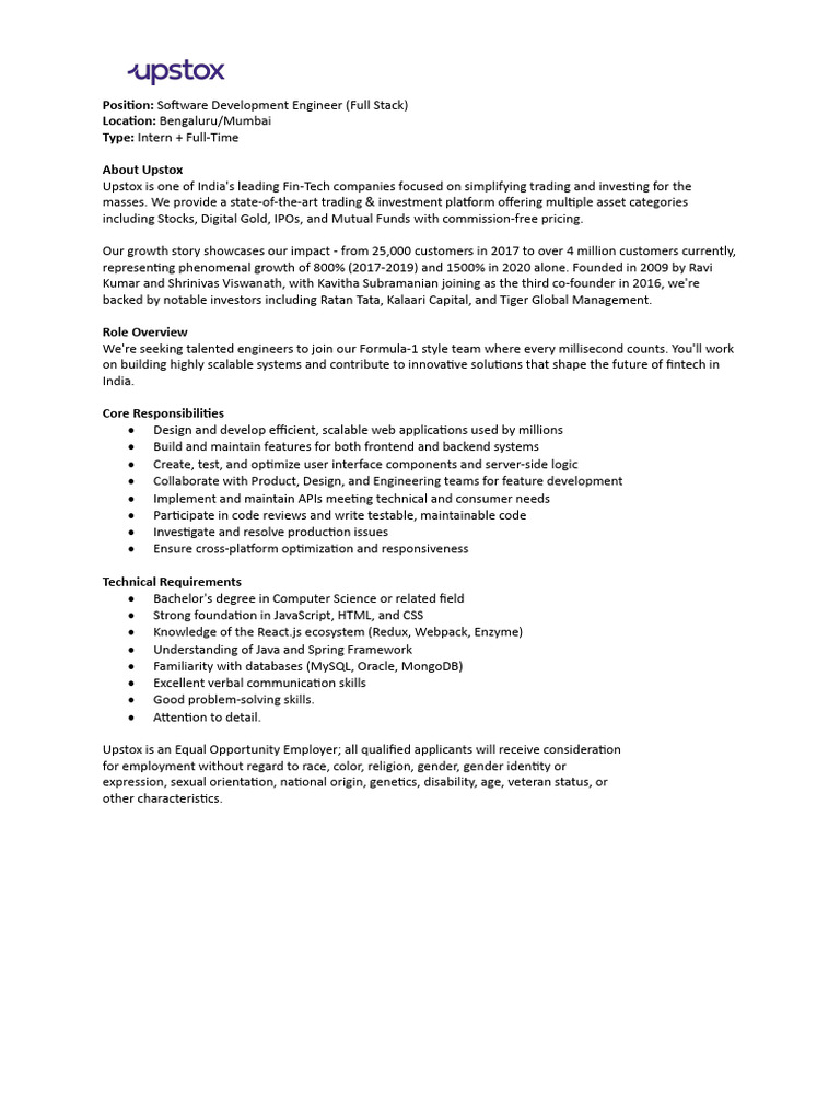 JD - Software Developer (Full-Stack) | PDF
