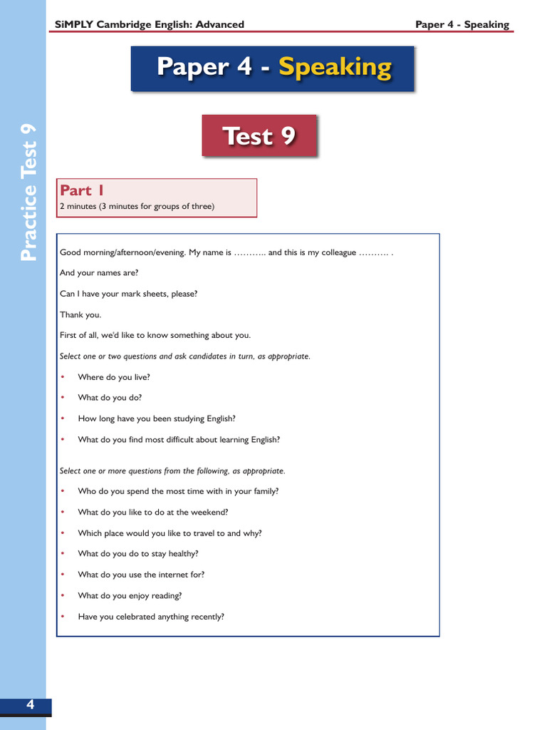 04 30 Simply CAE Speaking TESTS 9 10 | PDF | Psychology | Social Psychology