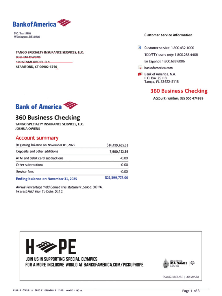 November 31 Bofa 11 2 Statement | PDF | Receipt | Banking