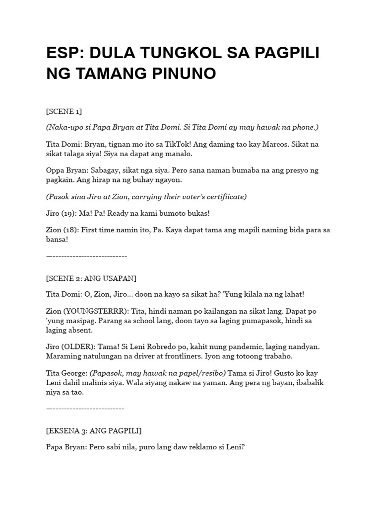 Esp Dula Tungkol Sa Pagpili NG Tamang Pinuno | PDF