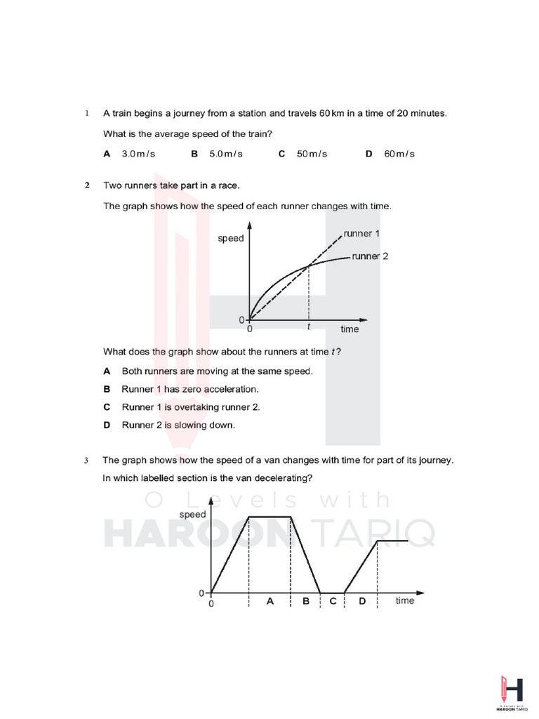Motion (Multiple Choice) QP | PDF
