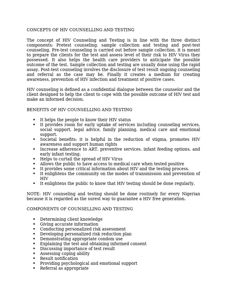 Hiv Counseling and Testing DCH 200l Hivaids-1 | PDF | Management Of Hiv ...