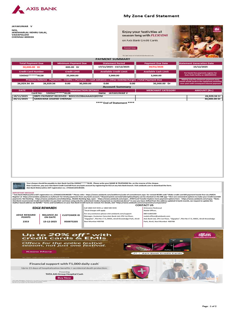 Credit Card Statement 1 1 | PDF | Credit Card | Fee
