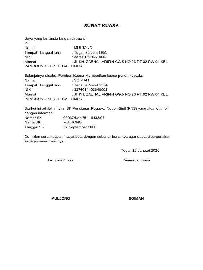 Contoh Surat Kuasa | PDF