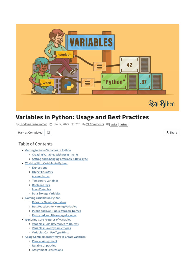 Real Python - Variables in Python - Usage and Best Practices | PDF ...