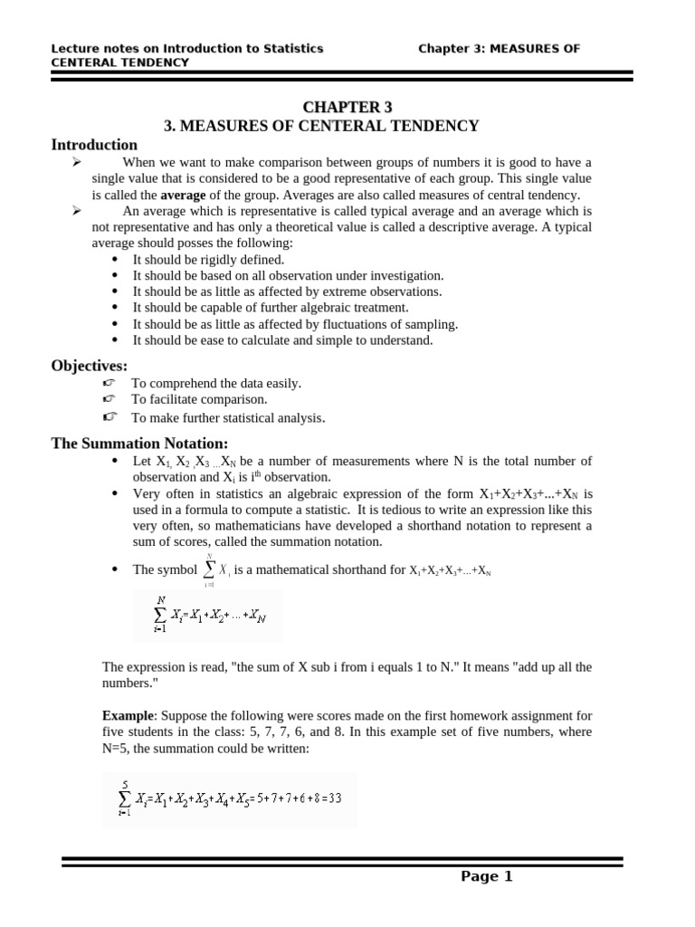 Chapter-3-Measures of Central Tendency | PDF | Mean | Summation