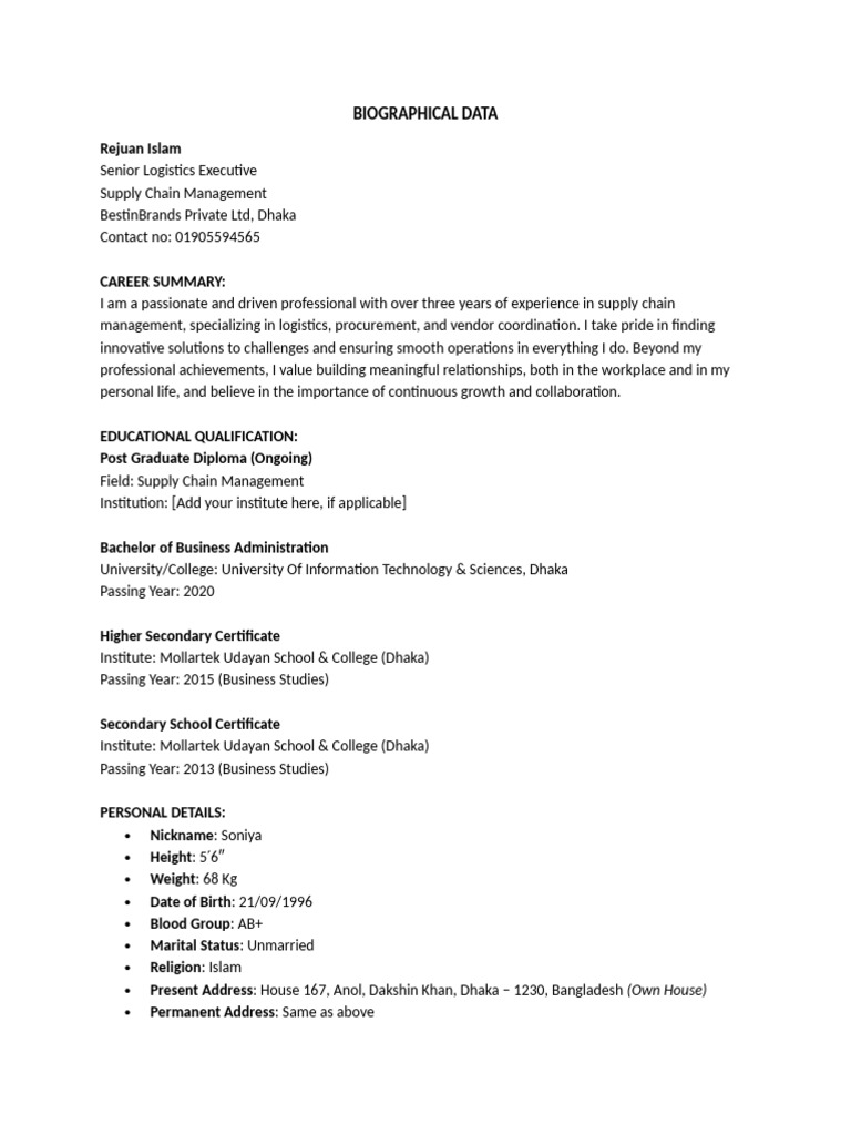 Bio Graphical Data | PDF