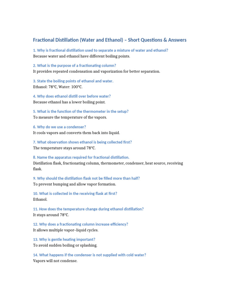 Fractional Distillation Questions Answers | PDF