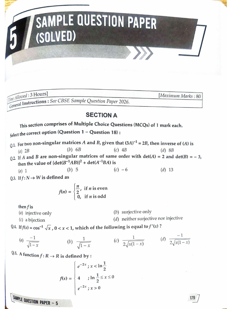 Sample Paper 5 With Solutions | PDF