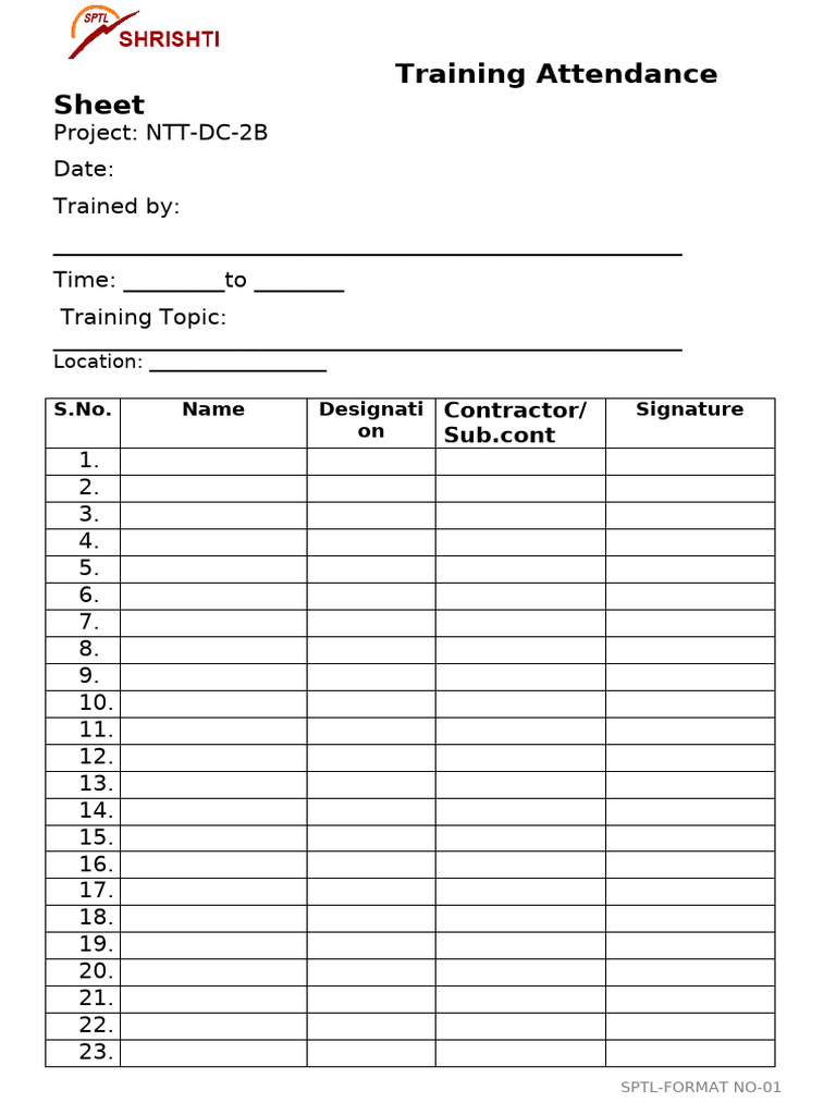 Training Attendance Sheet New Format | PDF