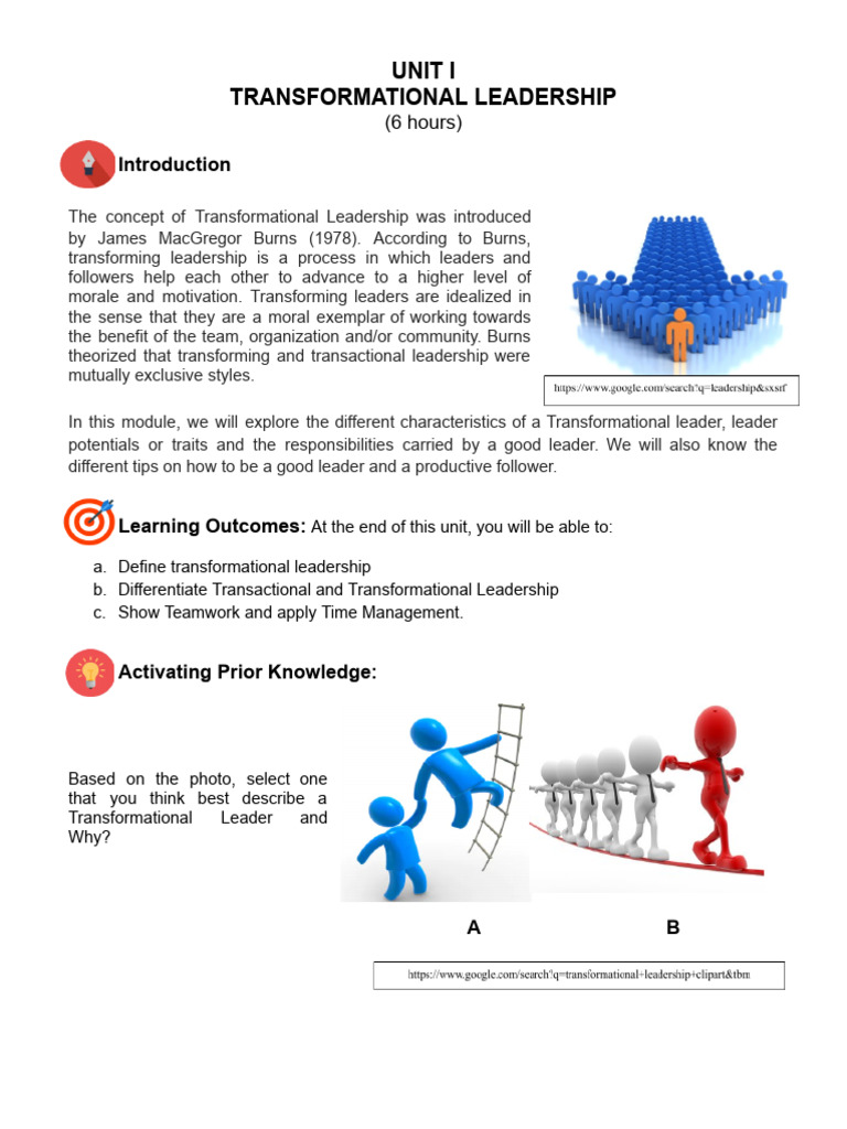 Unit 1 Transformational Leadership | PDF | Transformational Leadership ...