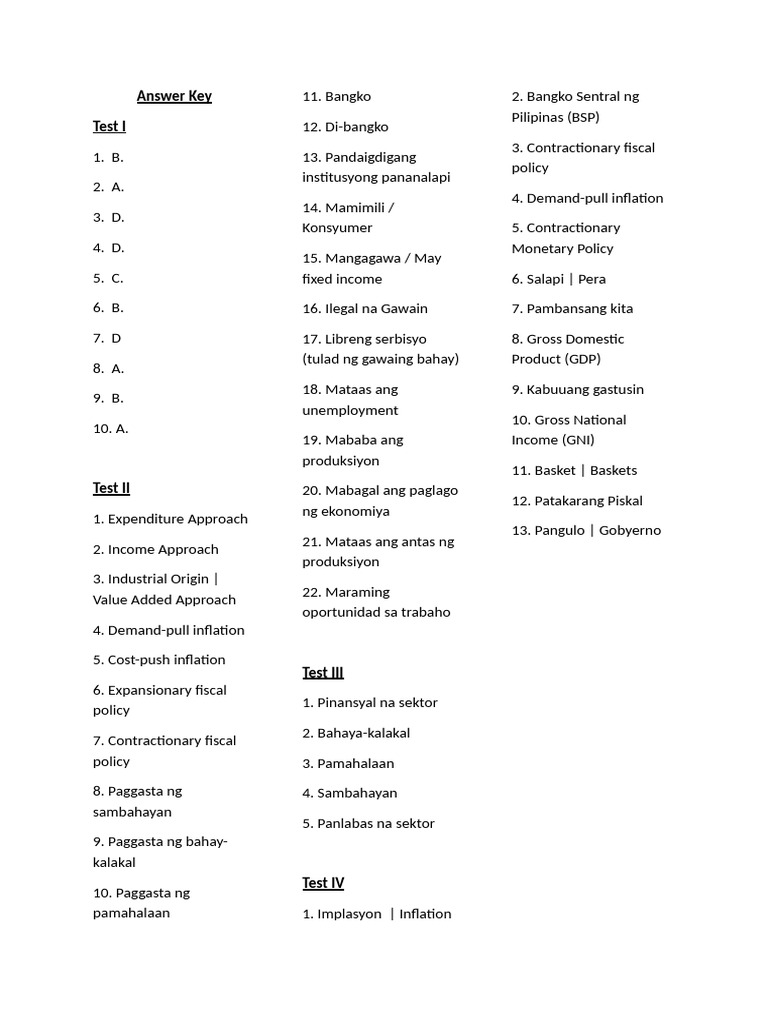 AP Sum Test Answer Key | PDF