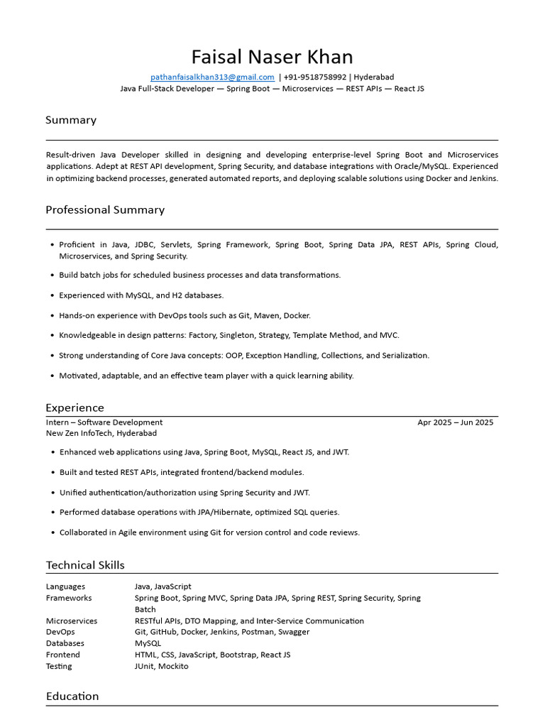 Faisal Resume 1 | PDF | Spring Framework | My Sql