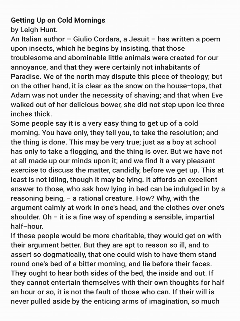 On Waking Up On Cold Mornings | PDF