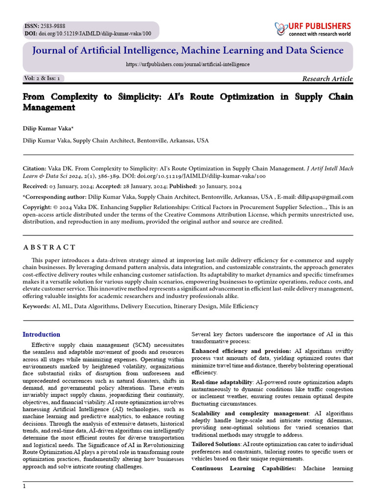 From Complexity To Simplicity: AI's Route Optimization in Supply Chain ...
