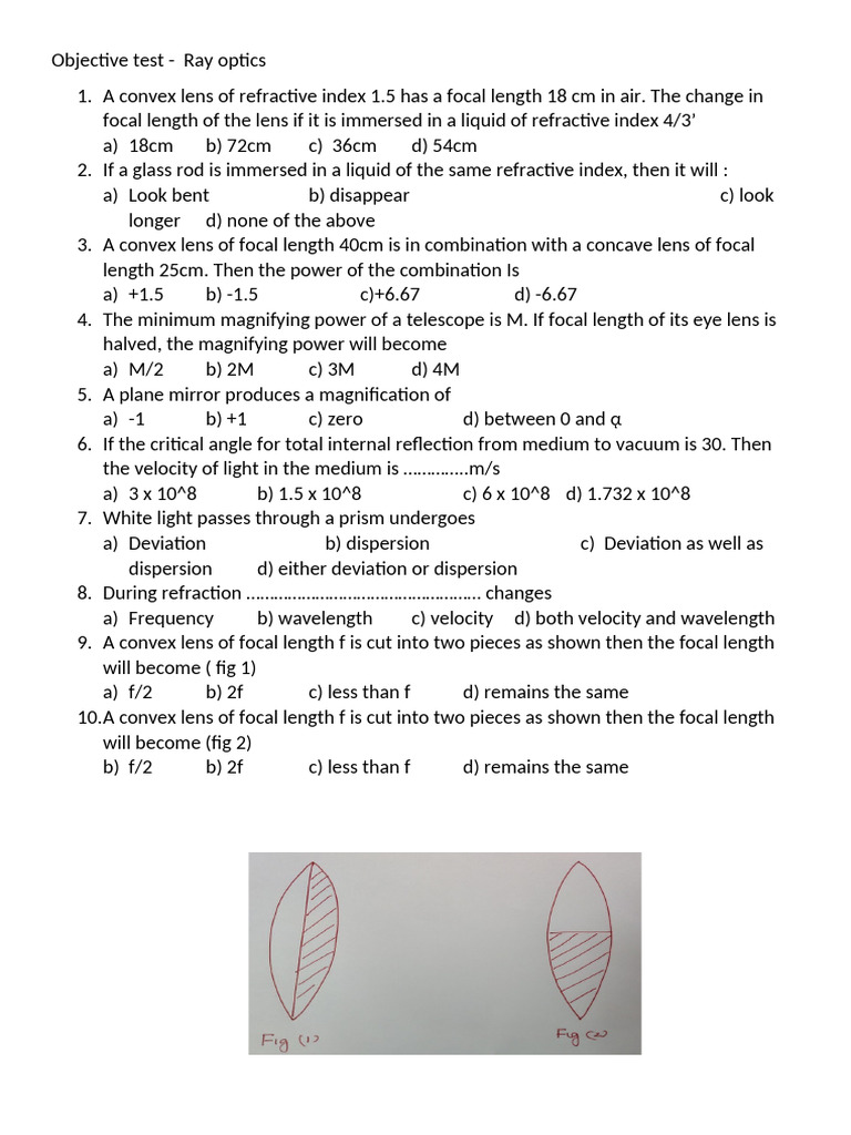 Objective Test Ray Optics | PDF