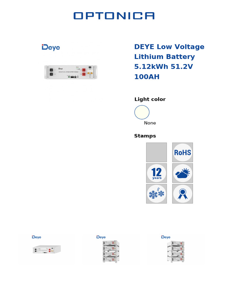 DEYE Low Voltage Lithium Battery 5.12kWh 51.2V 100AH | PDF