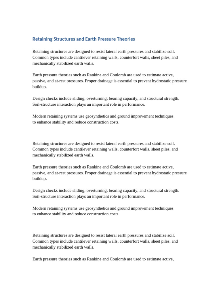 Document 17 Retaining Structures and Earth Pressure Theories | PDF ...