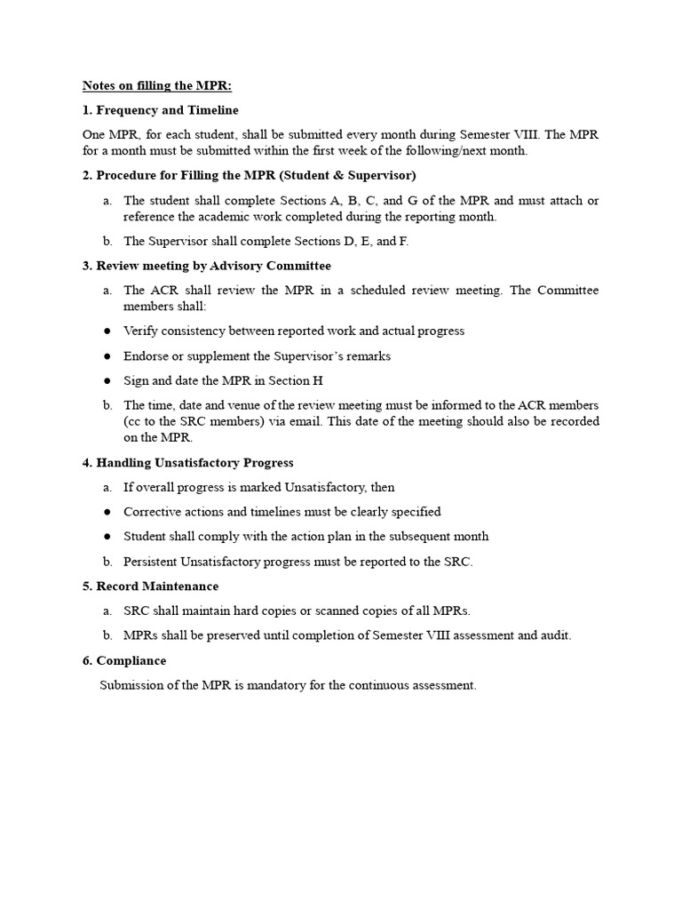 Notes On Filling The MPR | PDF