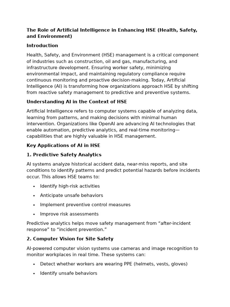 The Role of Artificial Intelligence in Enhancing HSE | PDF | Artificial ...