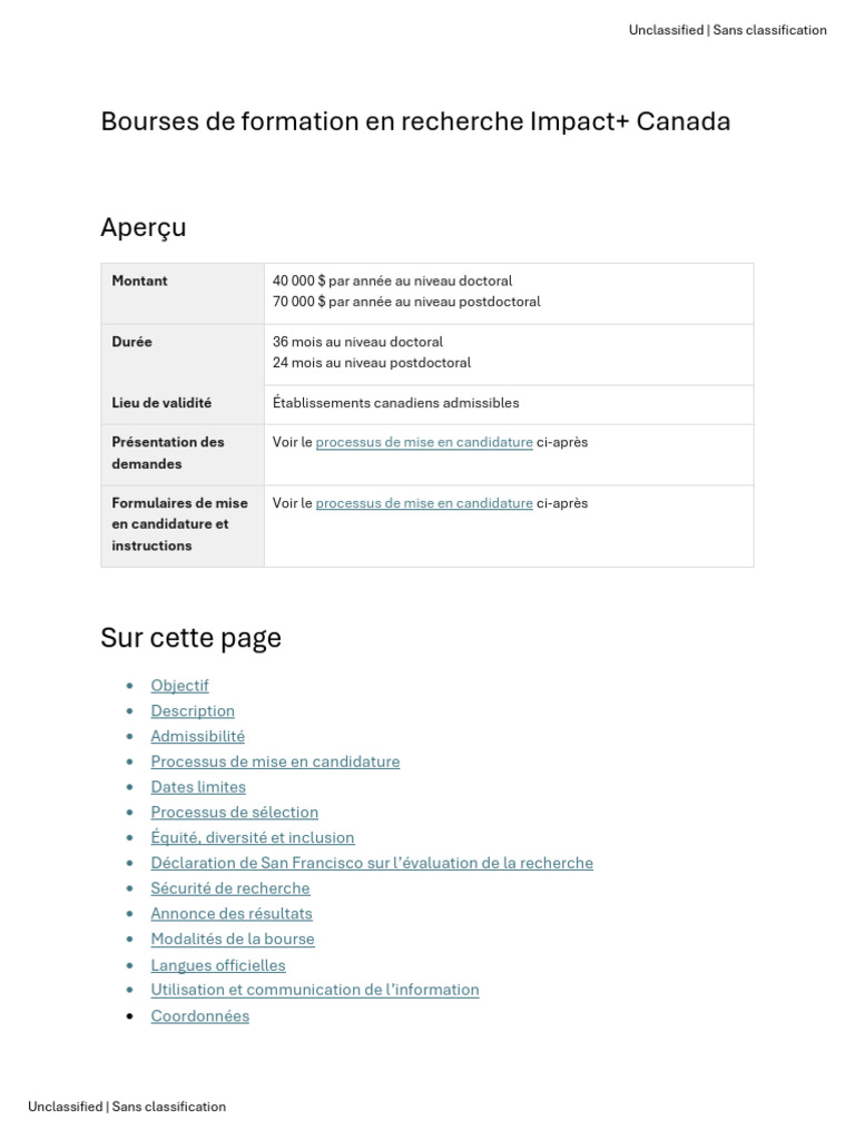 Bourses Impact+ Canada | PDF | Doctorat