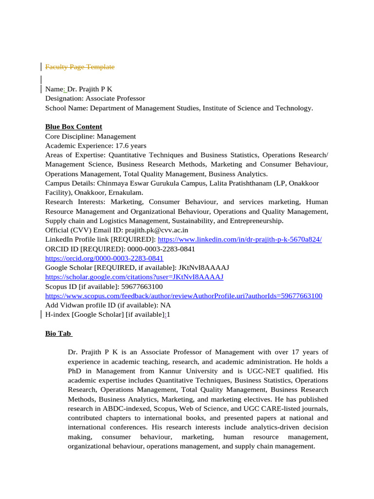 DR - Prajith P K - Associate Professor | PDF | Business