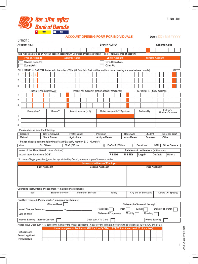 F 401 Account Open Form For Individual | PDF | Identity Document ...