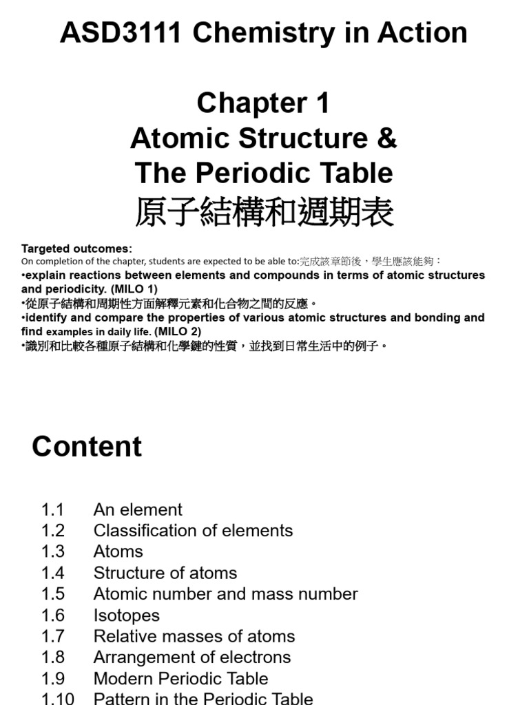 Chapter 1 Atomic Structure Periodic Table 2024 | PDF | Chemical ...
