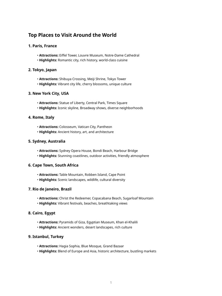 World Travel Destinations | PDF