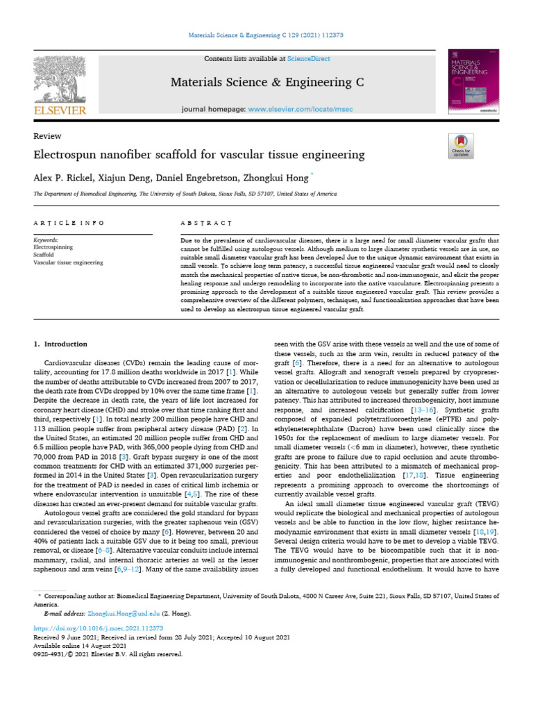 Materials Science Engineering C: Alex P. Rickel, Xiajun Deng, Daniel ...