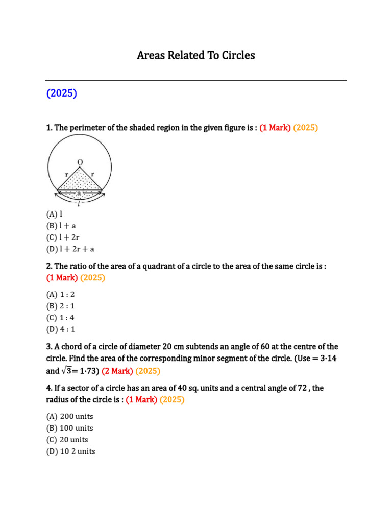Areas Related To. Circles | PDF | Circle | Area