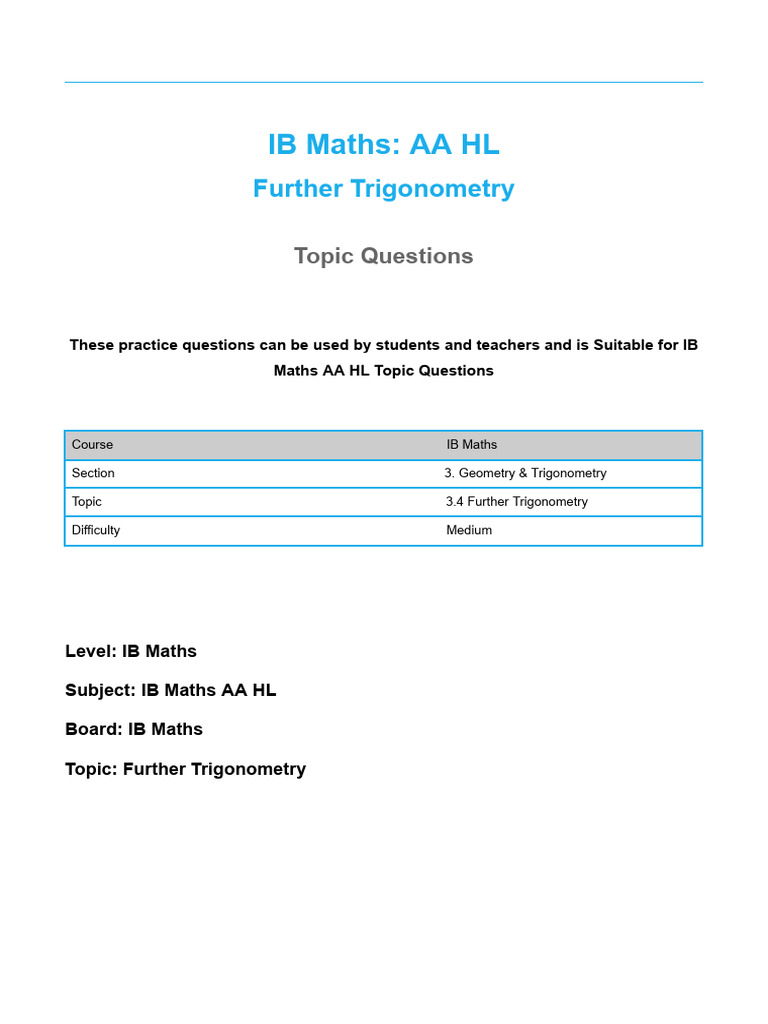 Trigonometry Test 1 | PDF