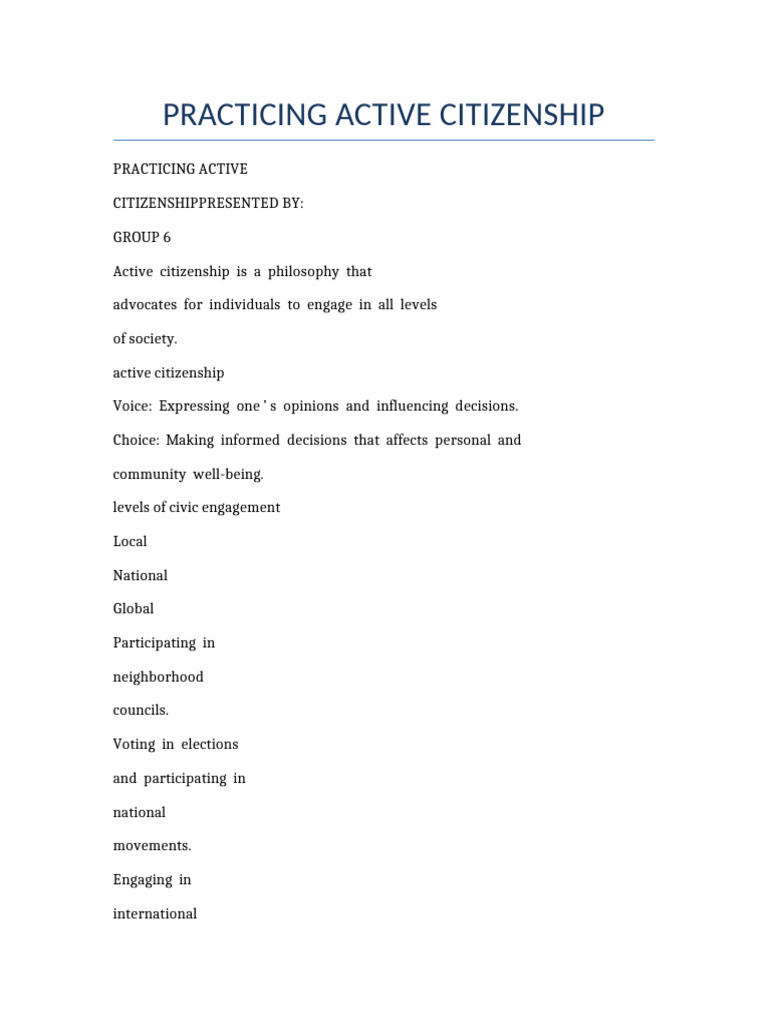 Practicing Active Citizenship Formal | PDF | Governance | Global Governance