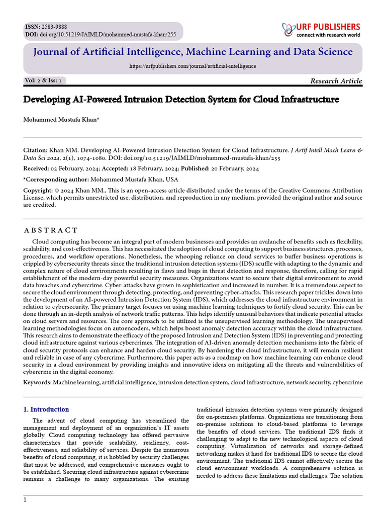 Developing AI-Powered Intrusion Detection System For Cloud ...