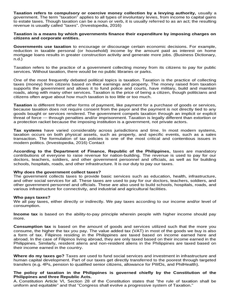 Taxation Refers To Compulsory or Coercive Money Co | PDF | Taxes ...