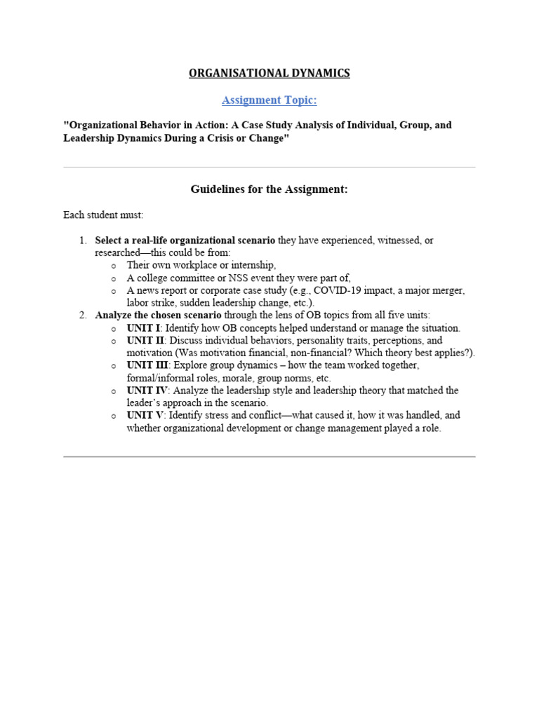 Organisational Dynamics Assignment Topic | PDF