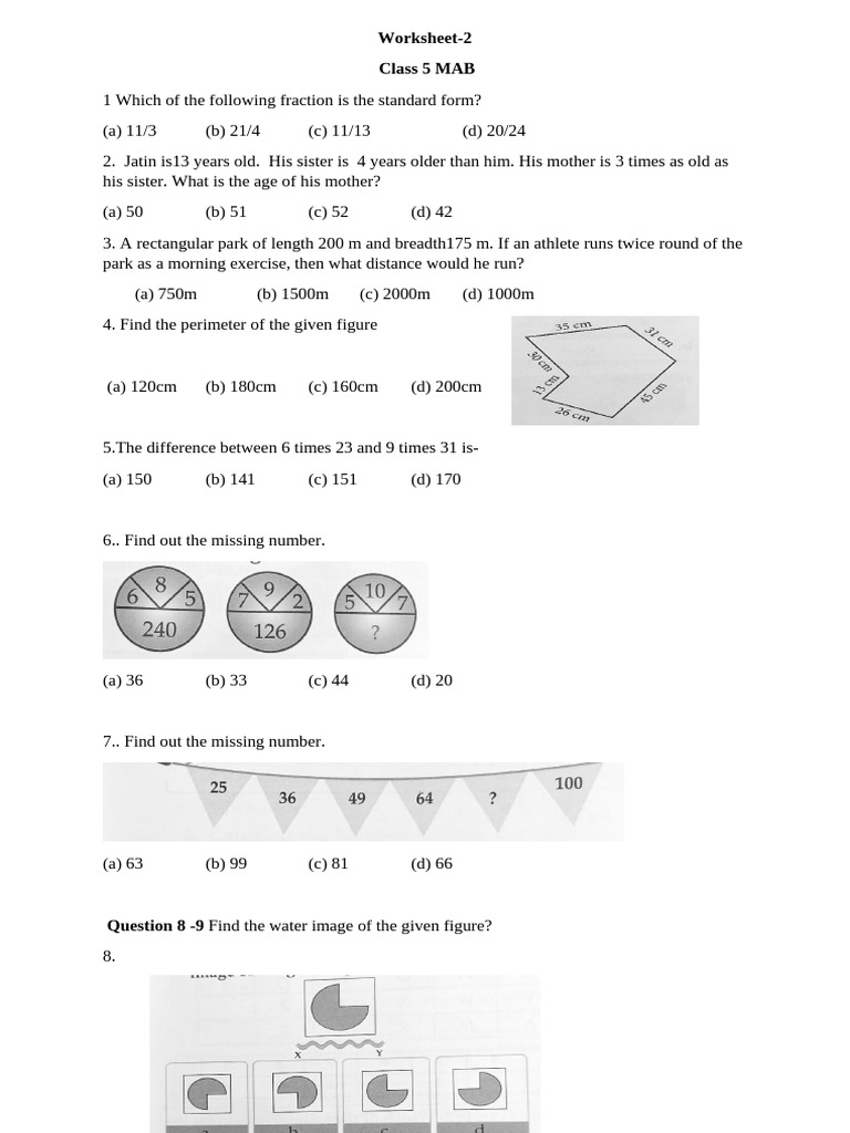 Class 5 MAB Woksheet 3 | PDF