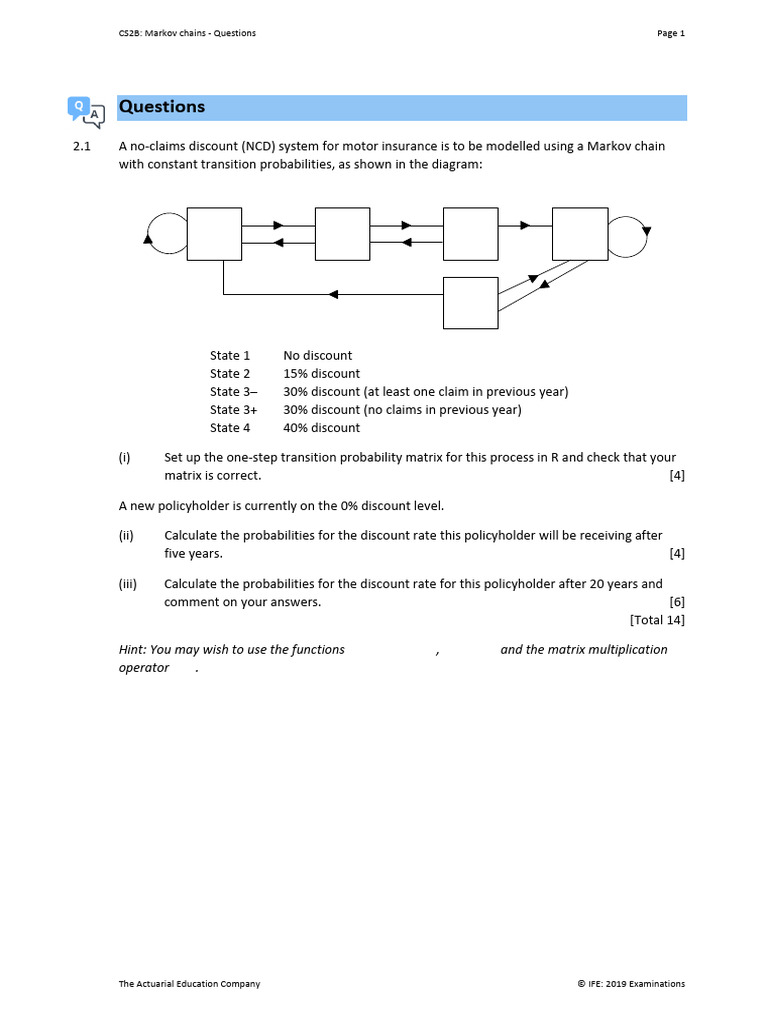 CS2 B Chapter 2 - Markov Chains - Questions | PDF | Markov Chain ...