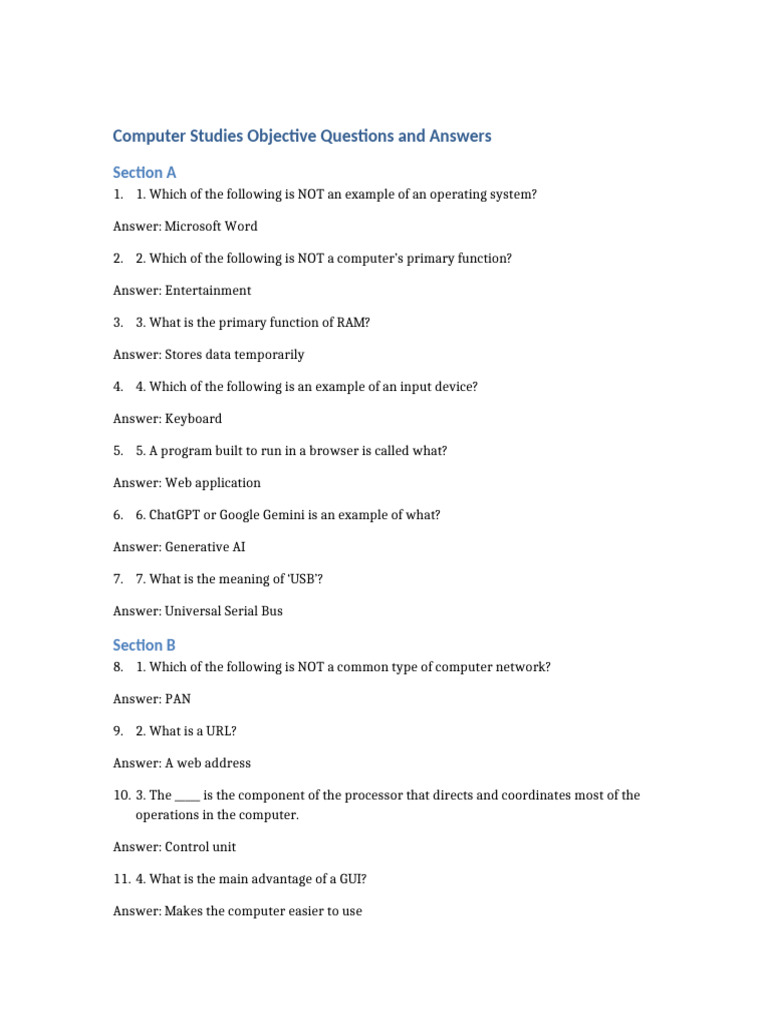 Computer Objective Questions and Answers | PDF