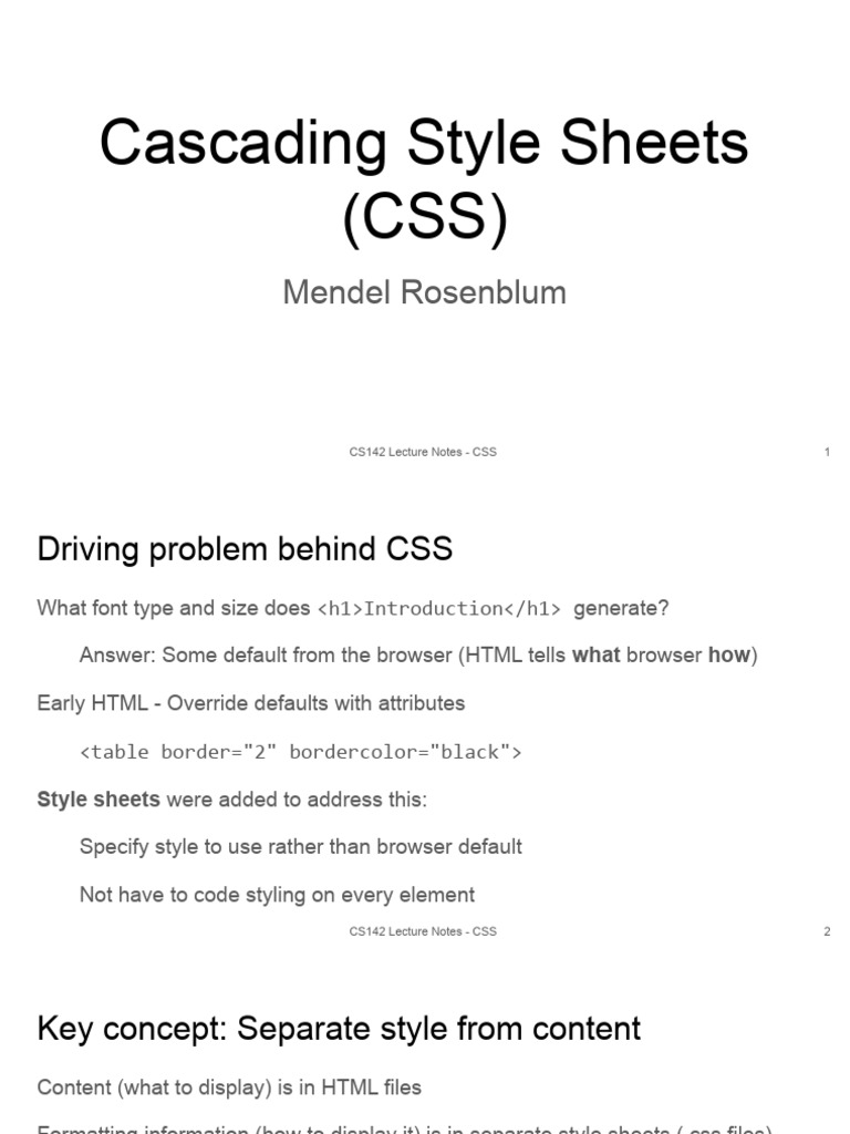 Cascading Style Sheets (CSS) : Mendel Rosenblum | PDF | Html Element ...